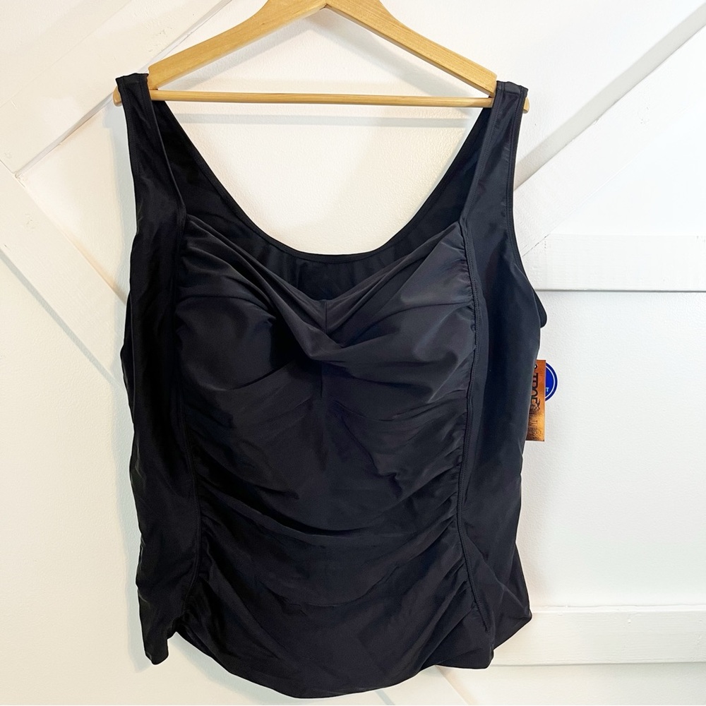 Tropiculture Swimsuits For All Black Twist Front Tankini Top, Sizes 28, 30, & 32